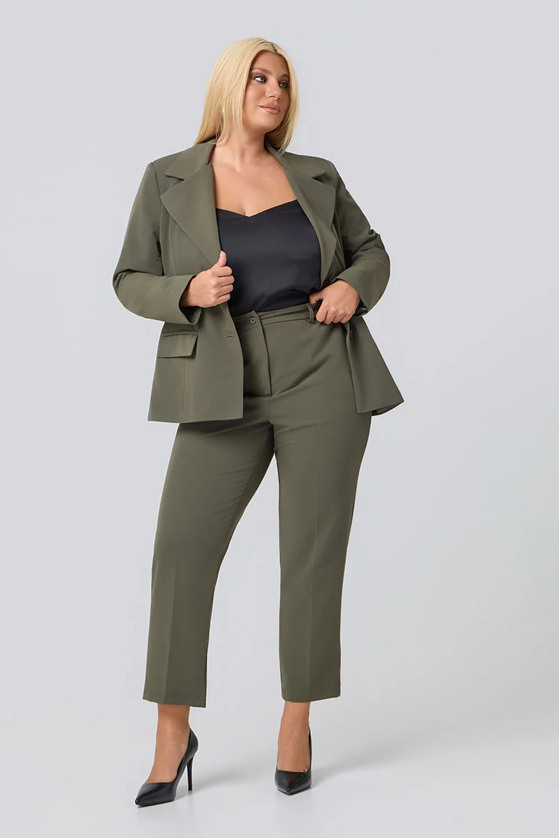 Plus Size Σακάκι Με Φόδρα Χακί 