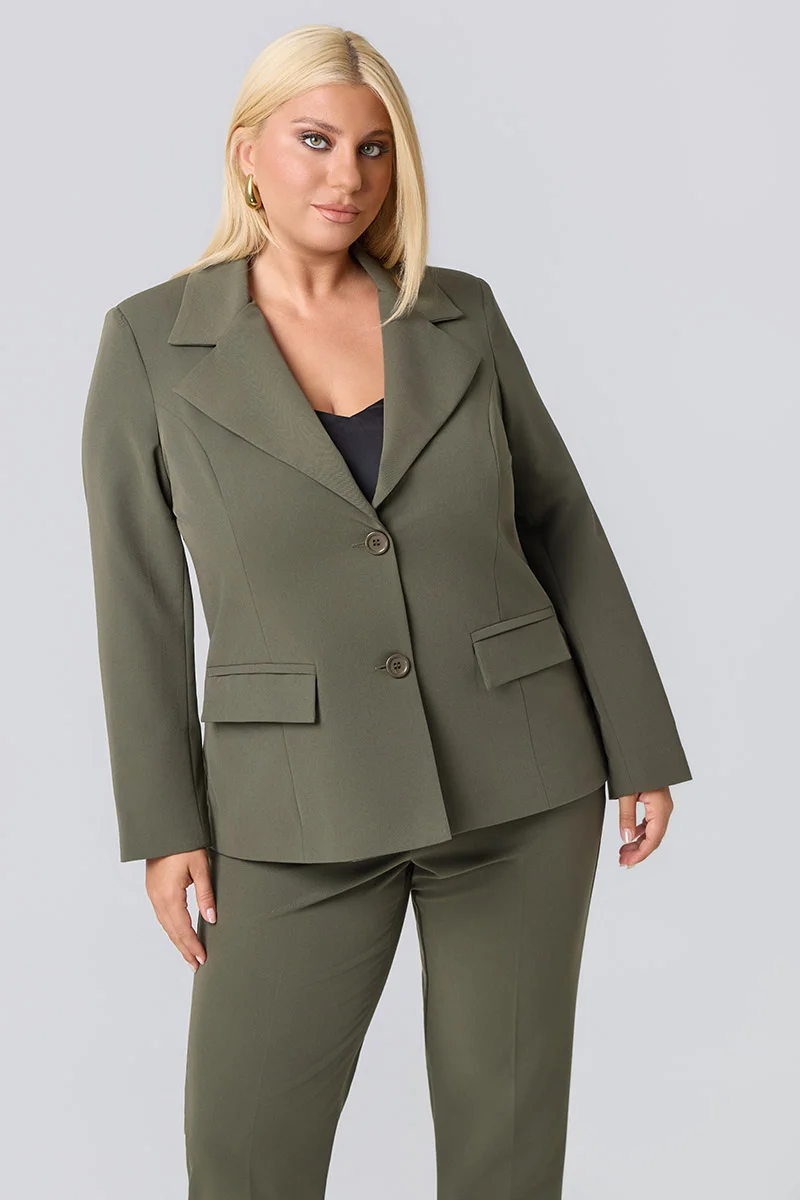 Plus Size Σακάκι Με Φόδρα Χακί 