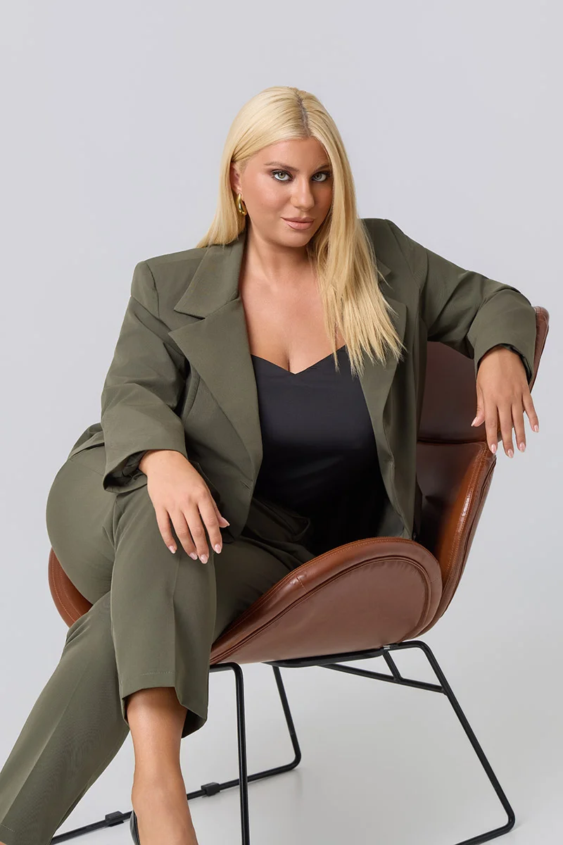 Plus Size Σακάκι Με Φόδρα Χακί 