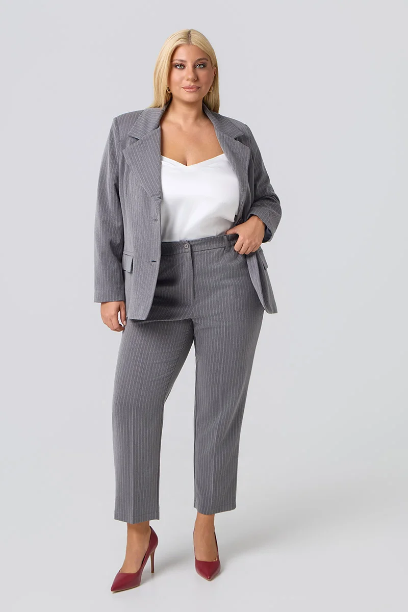 Plus Size Παντελόνι Γκρι Ριγέ