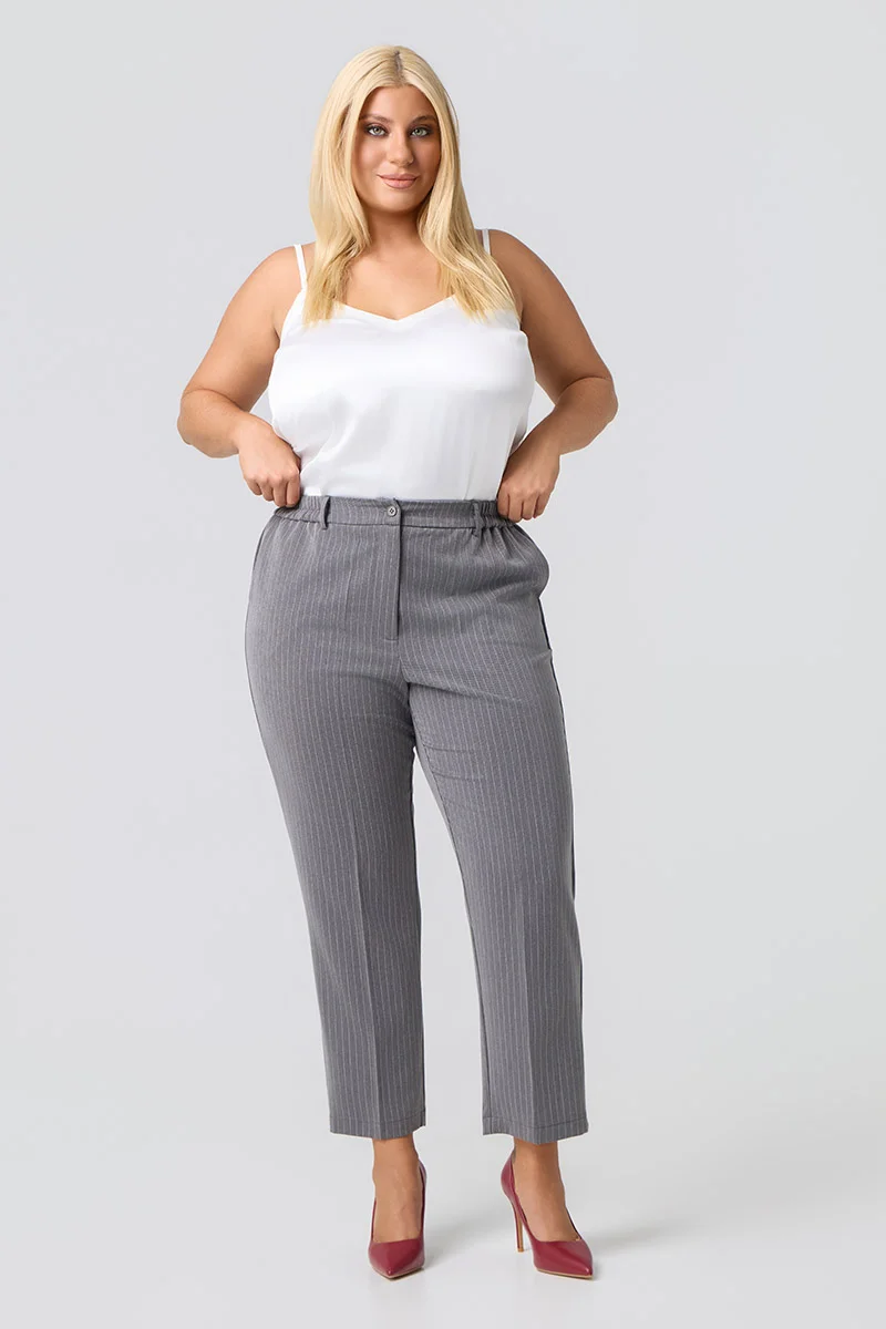 Plus Size Παντελόνι Γκρι Ριγέ