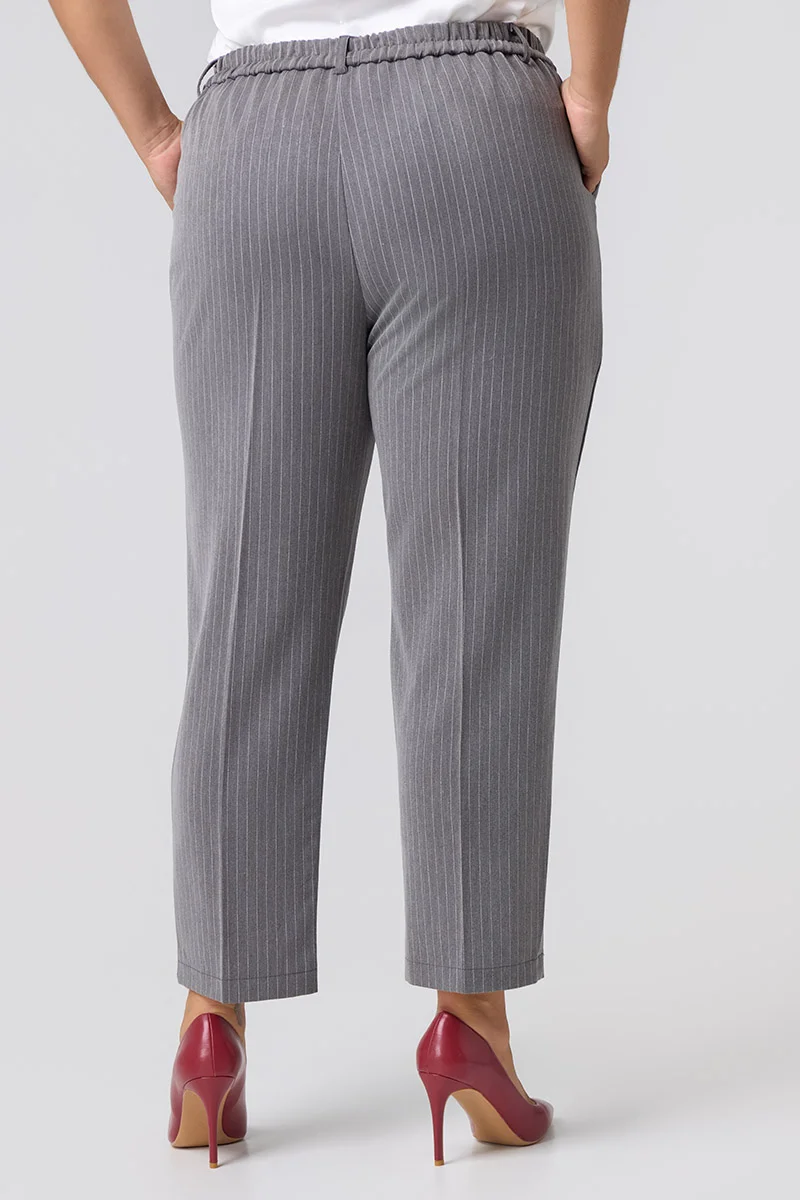 Plus Size Παντελόνι Γκρι Ριγέ