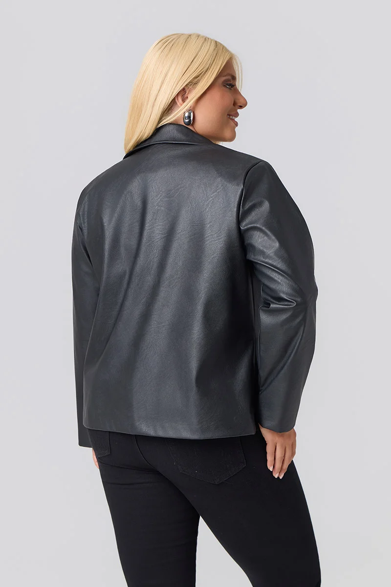 Plus Size Τζάκετ Δερματίνη Με Φόδρα Μαύρο
