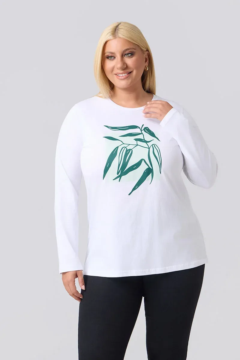 Μακρυμάνικο T-Shirt Λευκό Με Πράσινη Στάμπα