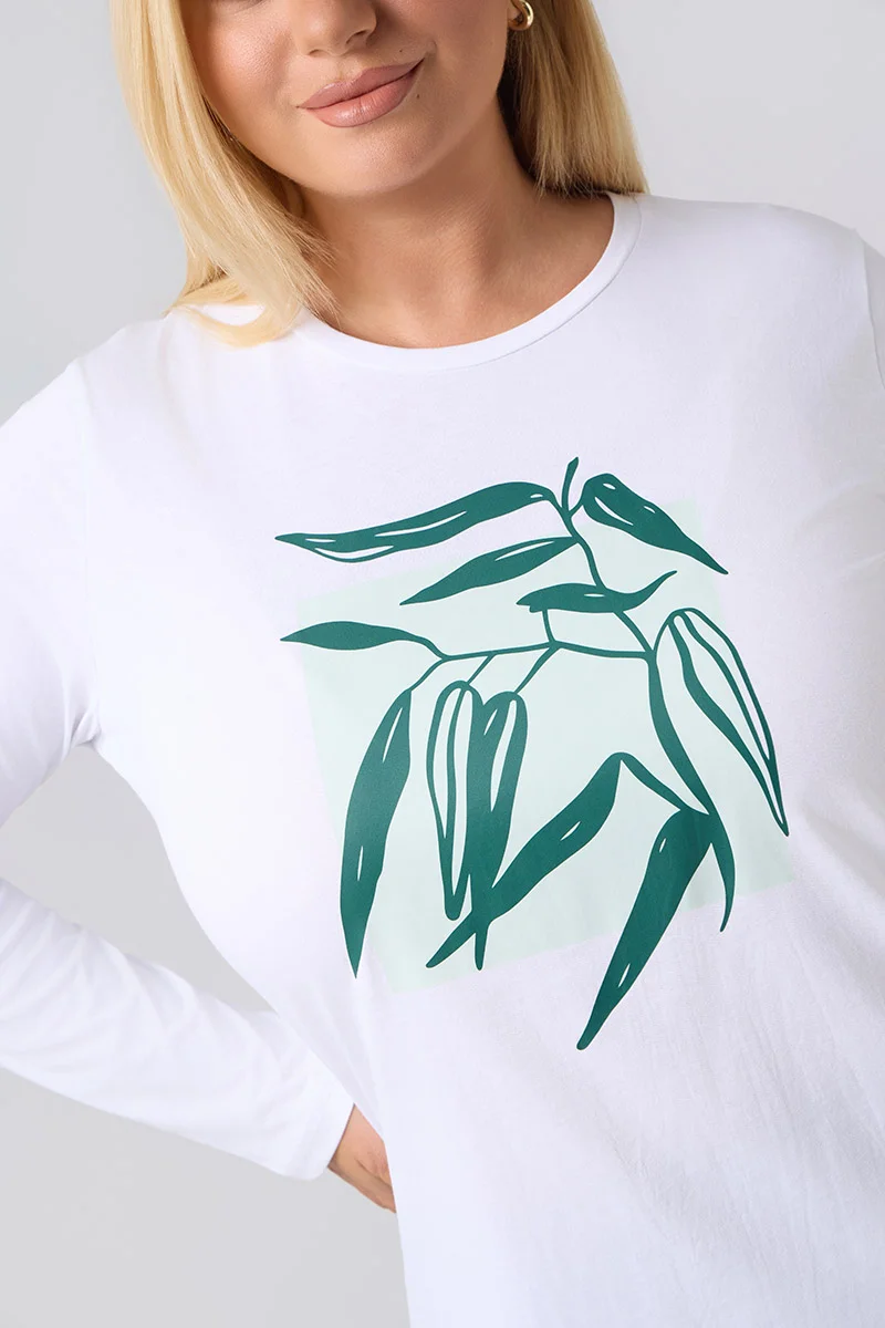 Μακρυμάνικο T-Shirt Λευκό Με Πράσινη Στάμπα