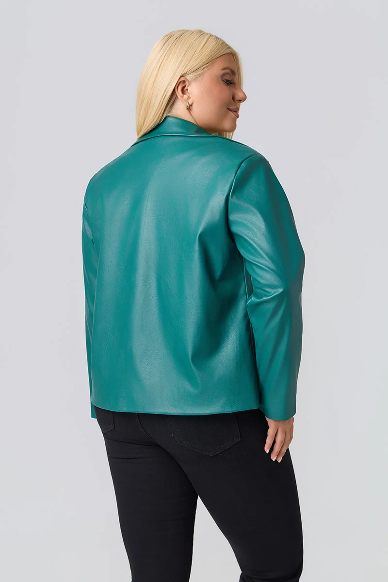 Plus Size Τζάκετ Δερματίνη Με Φόδρα Πράσινο 