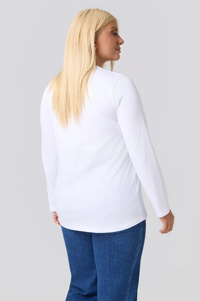 Μακρυμάνικο T-Shirt Λευκό Με Λιλά Στάμπα