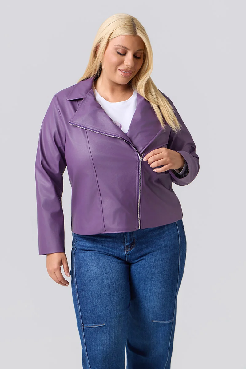 Plus Size Τζάκετ Δερματίνη Με Φόδρα Dusty Purple