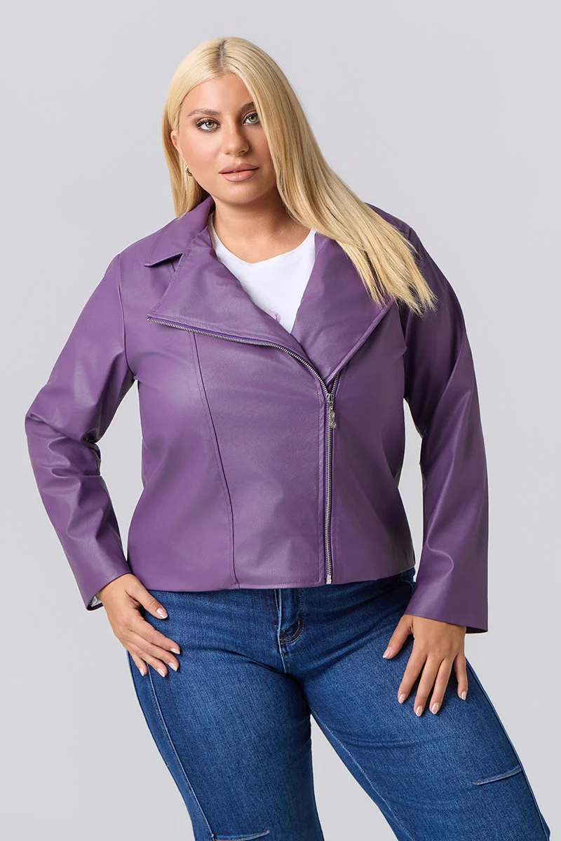 Plus Size Τζάκετ Δερματίνη Με Φόδρα Dusty Purple