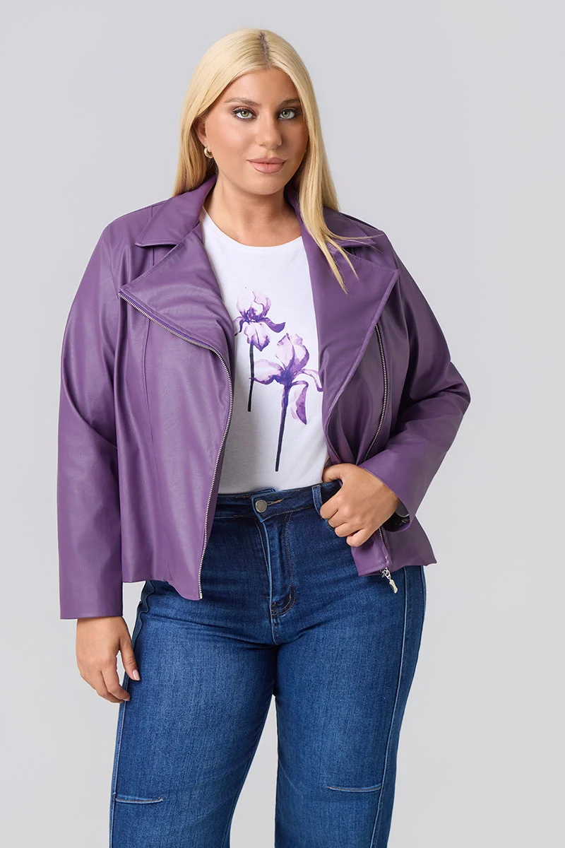 Plus Size Τζάκετ Δερματίνη Με Φόδρα Dusty Purple