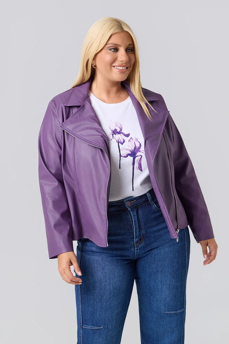 Plus Size Τζάκετ Δερματίνη Με Φόδρα Dusty Purple