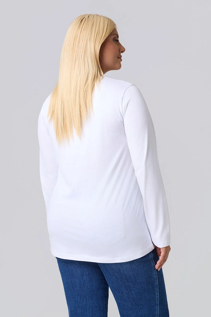 Μακρυμάνικο T-Shirt Λευκό Με Φούξια Στάμπα