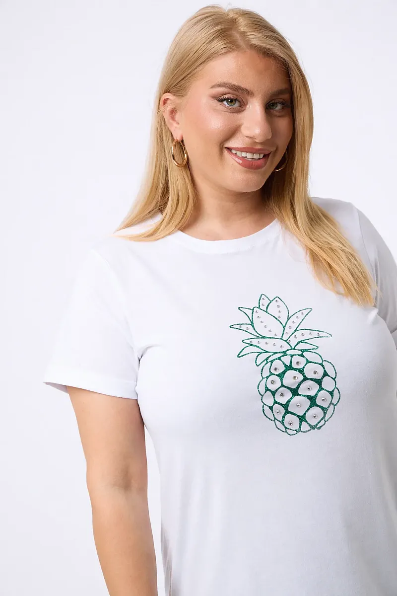 Λευκό T-Shirt Με Πράσινη Στάμπα Και Στράς