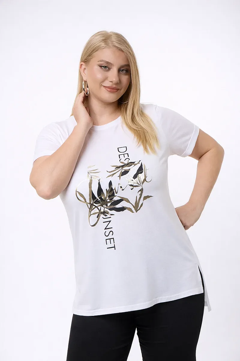 Λευκό T-Shirt Με Foil Στάμπα 