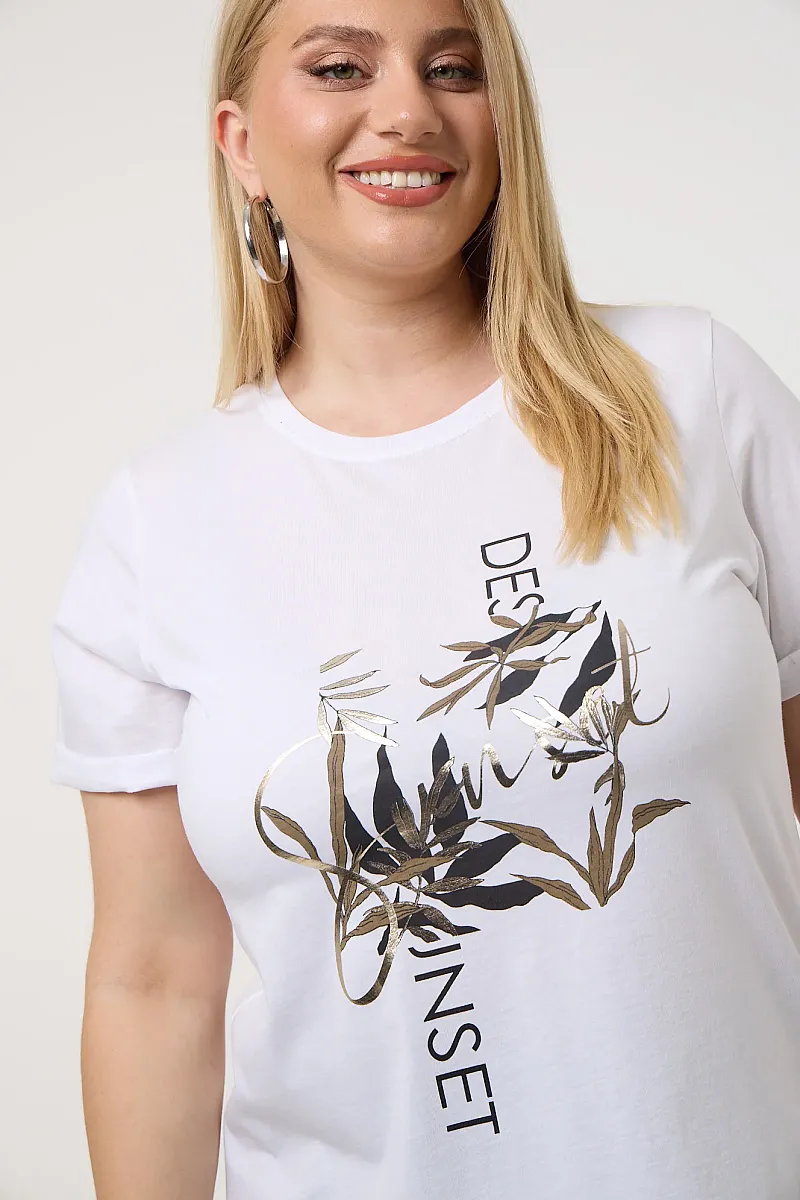 Λευκό T-Shirt Με Foil Στάμπα 