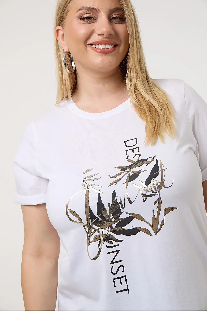 Λευκό T-Shirt Με Foil Στάμπα 
