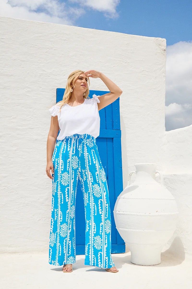 Μπλε Παντελόνα με Λάστιχο και Print 