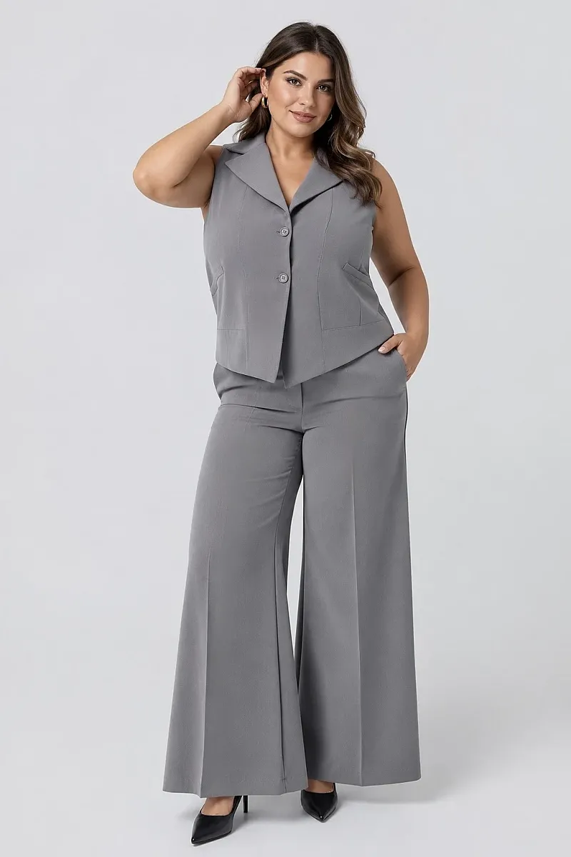 Plus Size Γιλέκο Κοστουμιού Γκρι   