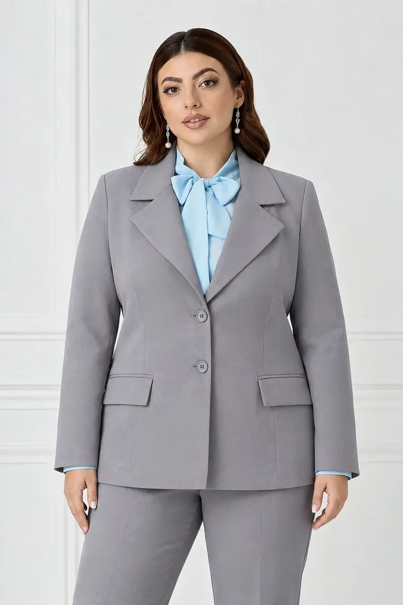 Plus Size Σακάκι Με Φόδρα Γκρι