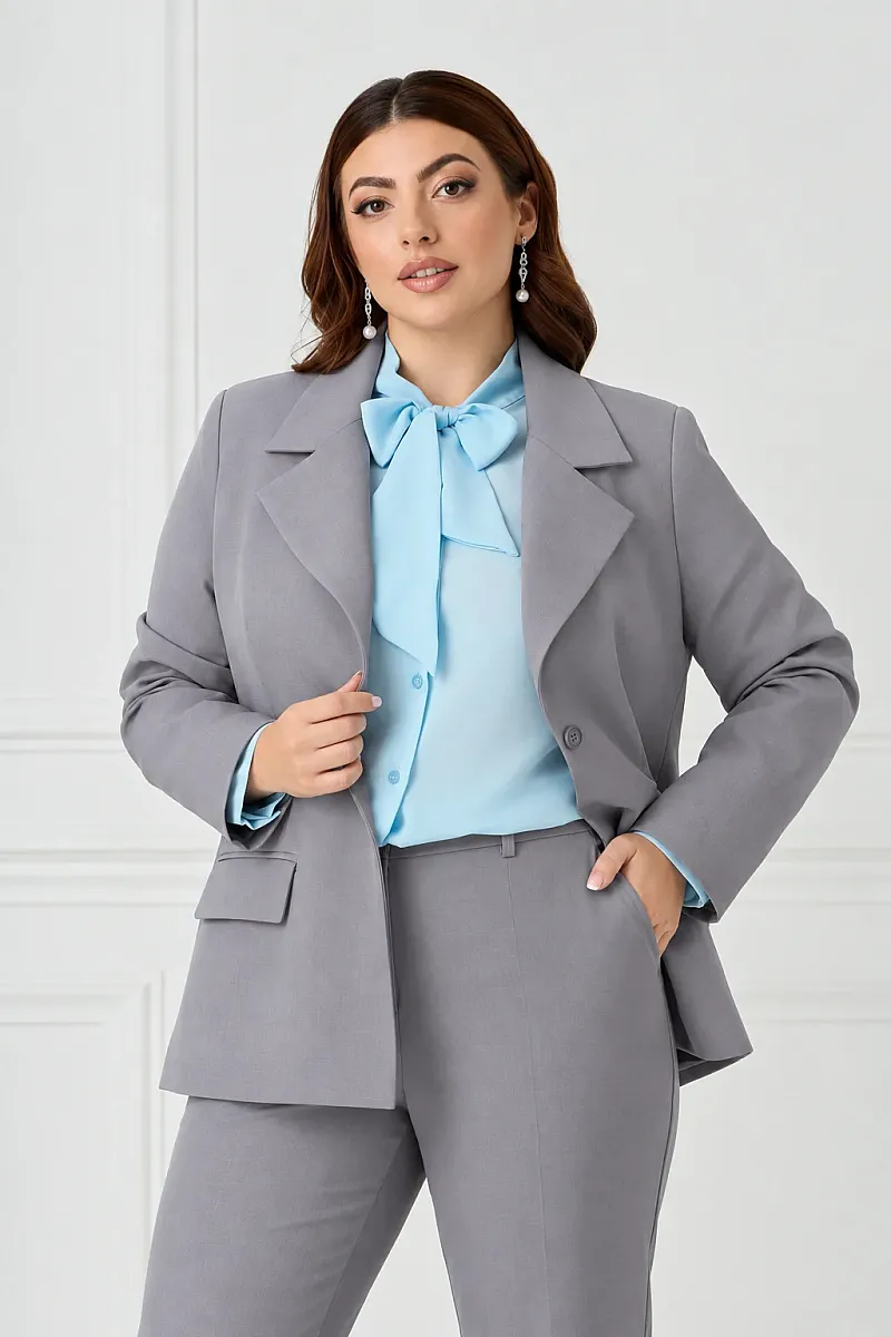 Plus Size Σακάκι Με Φόδρα Γκρι