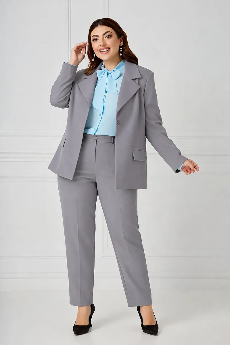 Plus Size Σακάκι Με Φόδρα Γκρι