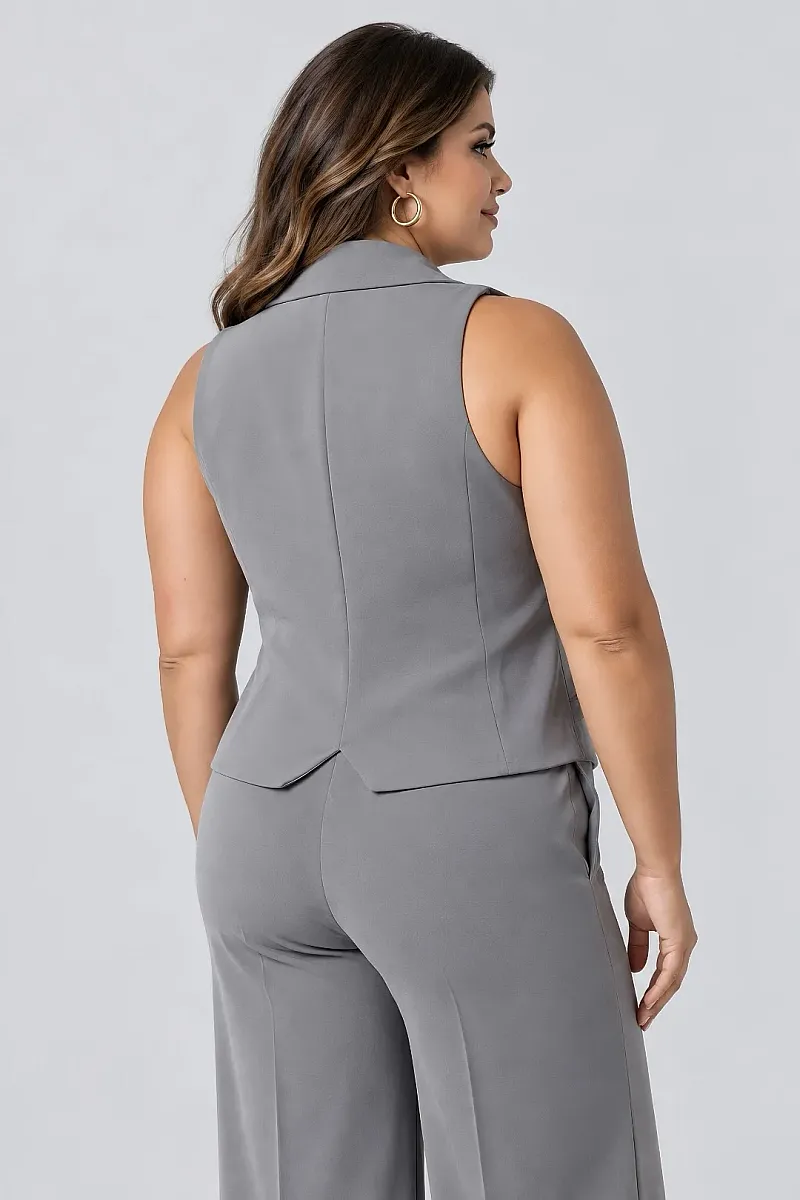 Plus Size Γιλέκο Κοστουμιού Γκρι   