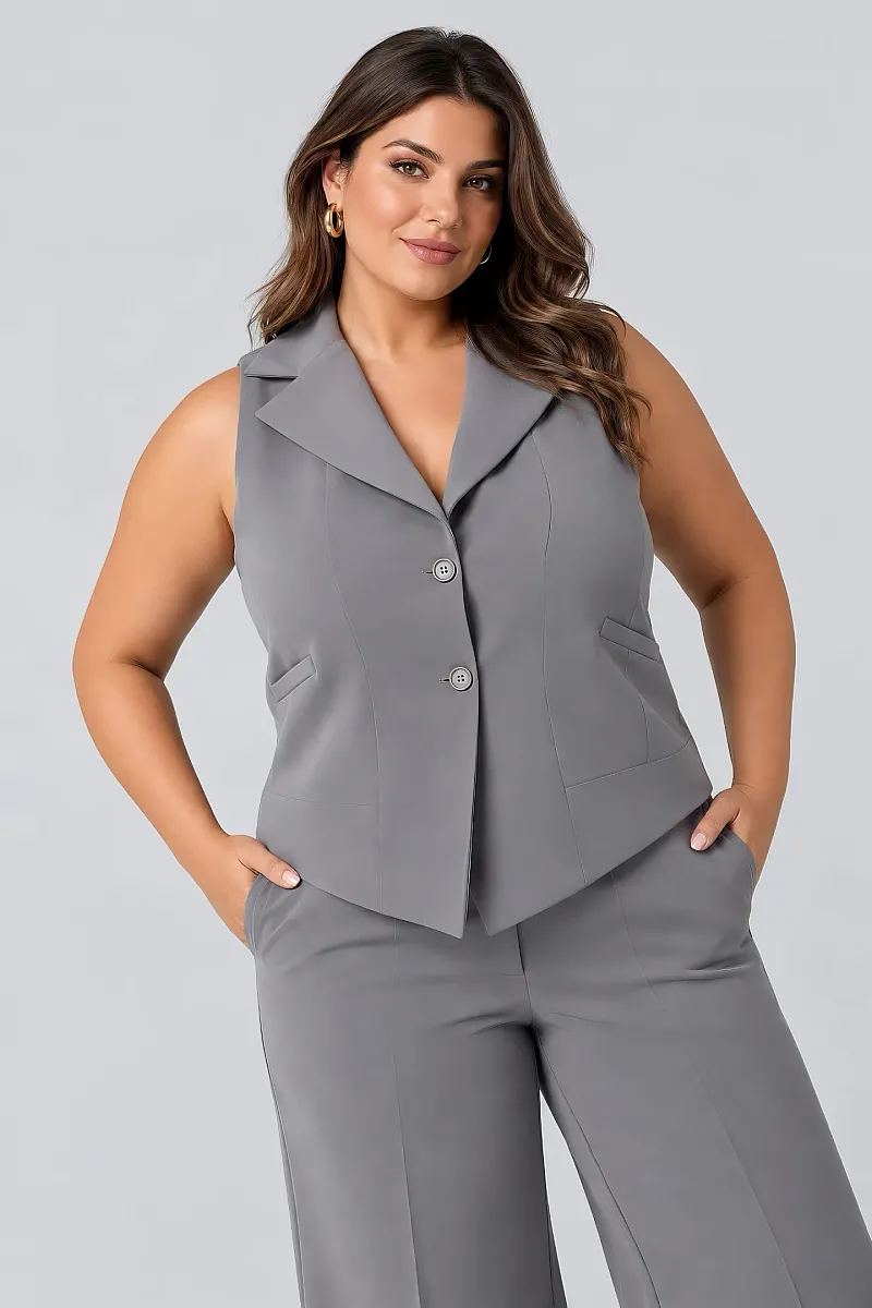 Plus Size Γιλέκο Κοστουμιού Γκρι   