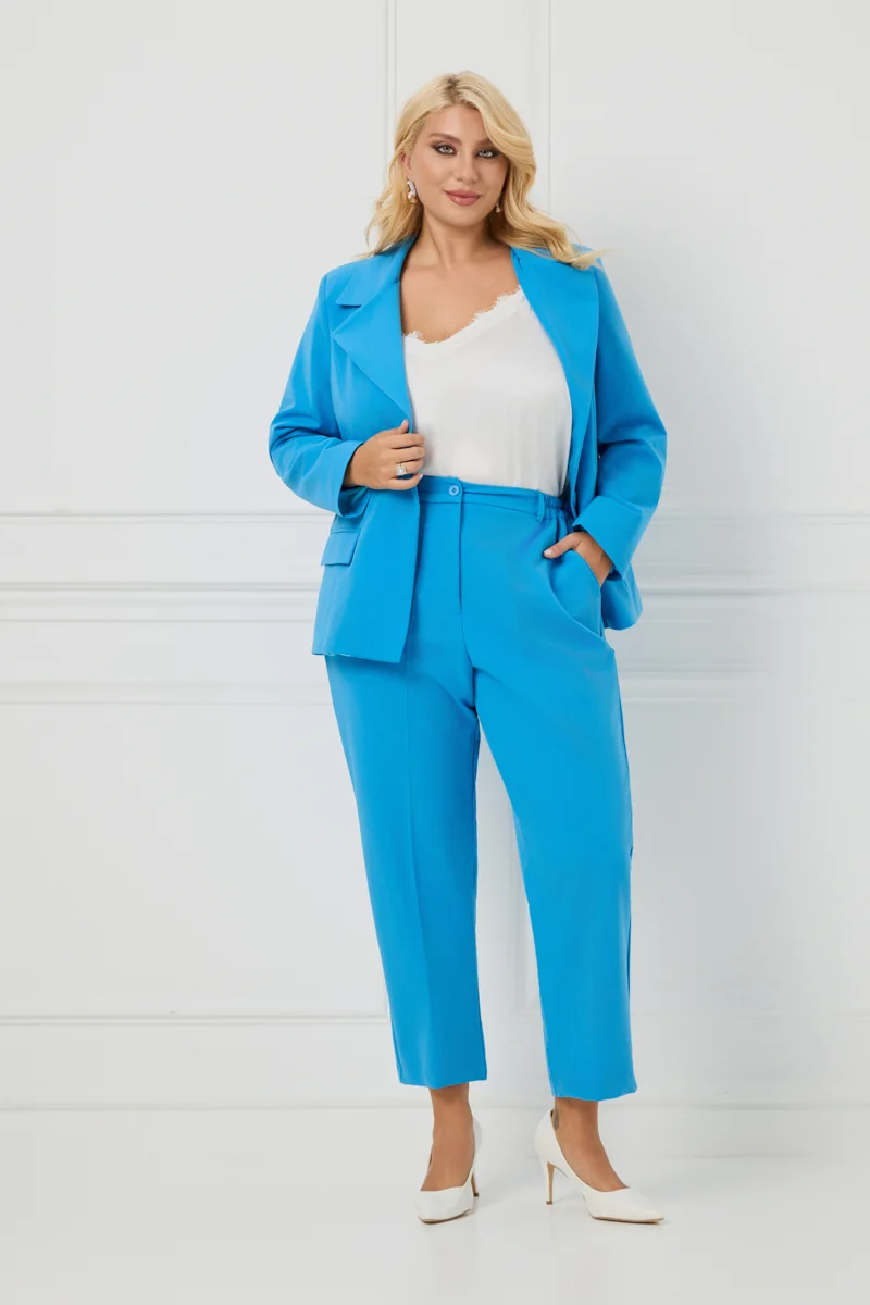 Plus Size Κοστούμι Με Φόδρα Γαλάζιο