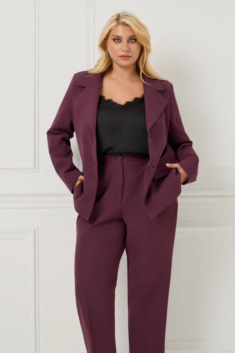 Plus Size Κοστούμι Με Φόδρα βουργουνδί 