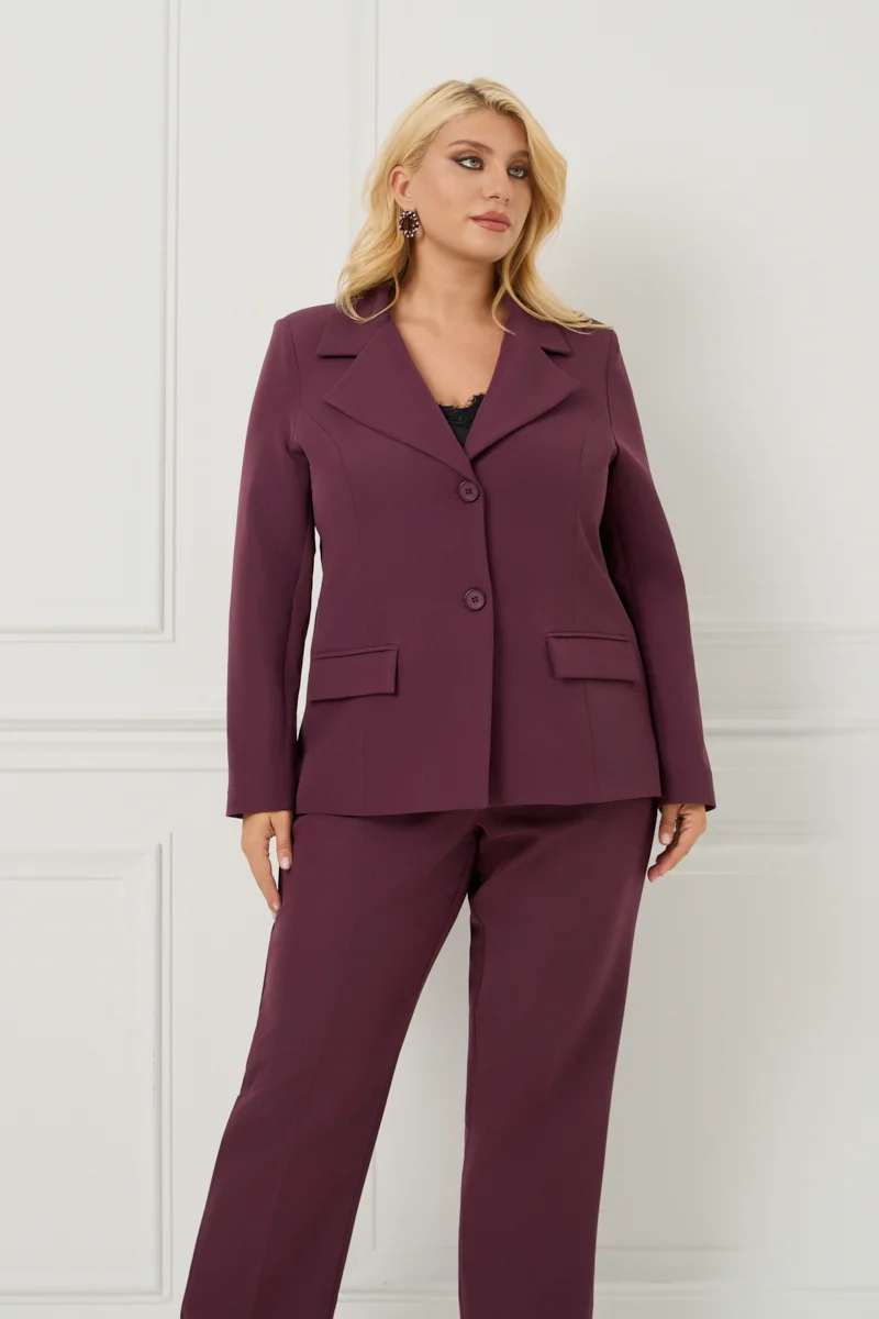 Plus Size Κοστούμι Με Φόδρα βουργουνδί 