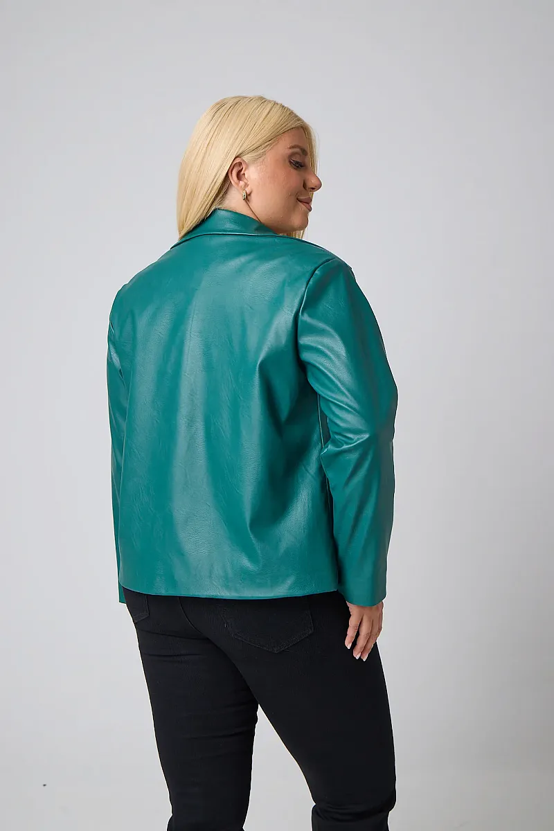 Plus Size Τζάκετ Δερματίνη Με Φόδρα Πράσινο 