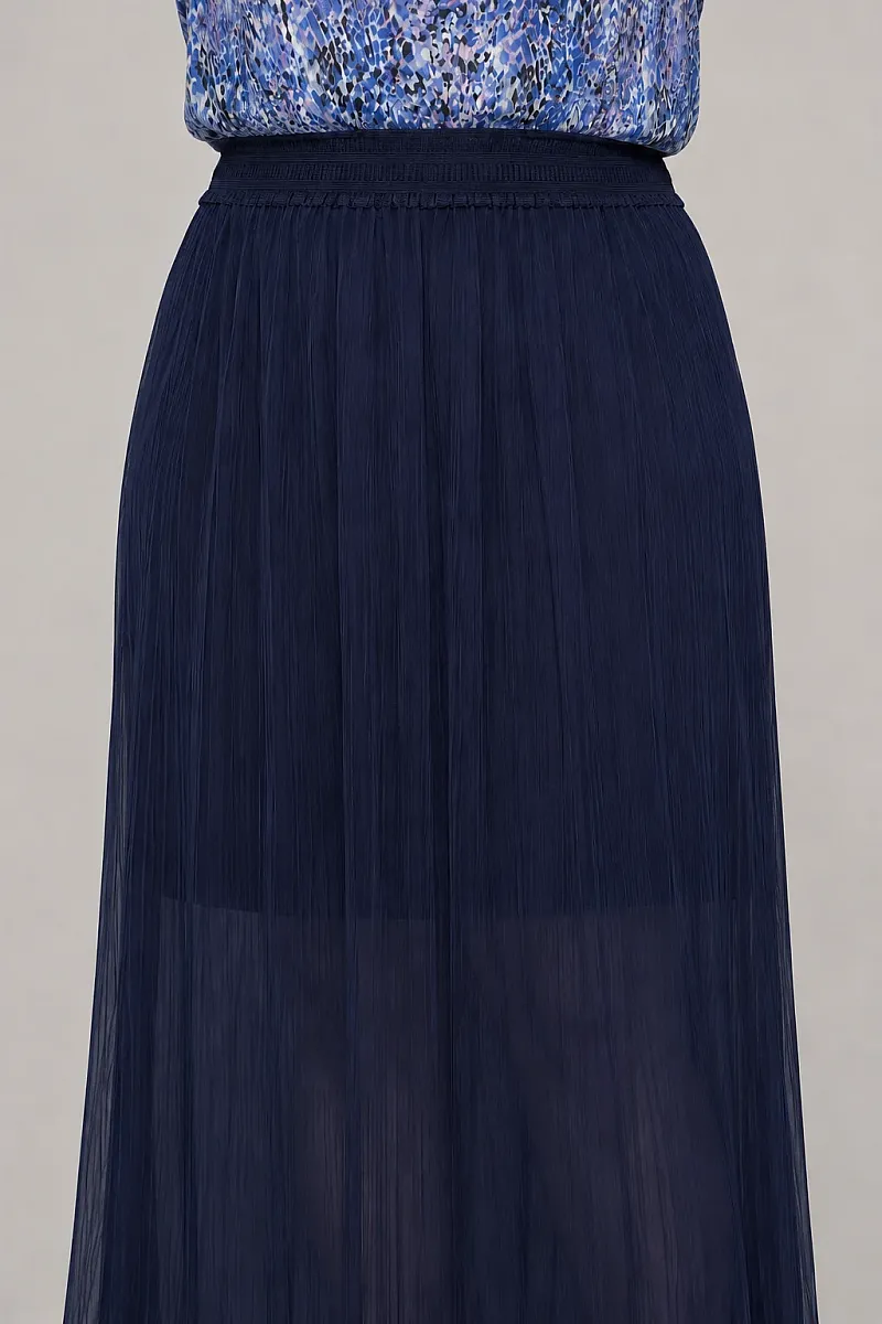 Navy Maxi Φούστα Μουσελίνα Plus Size 