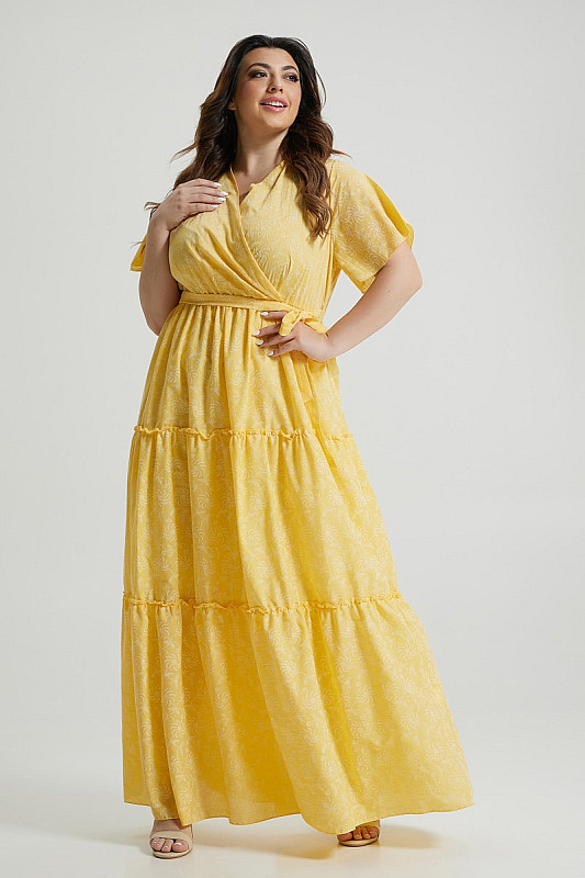 Βαμβακερό Φόρεμα Κρουαζέ Κίτρινο 