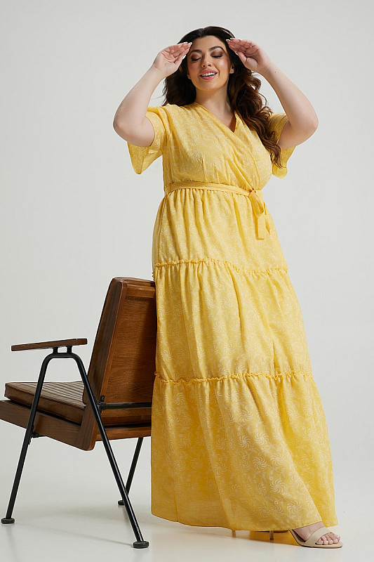 Βαμβακερό Φόρεμα Κρουαζέ Κίτρινο 