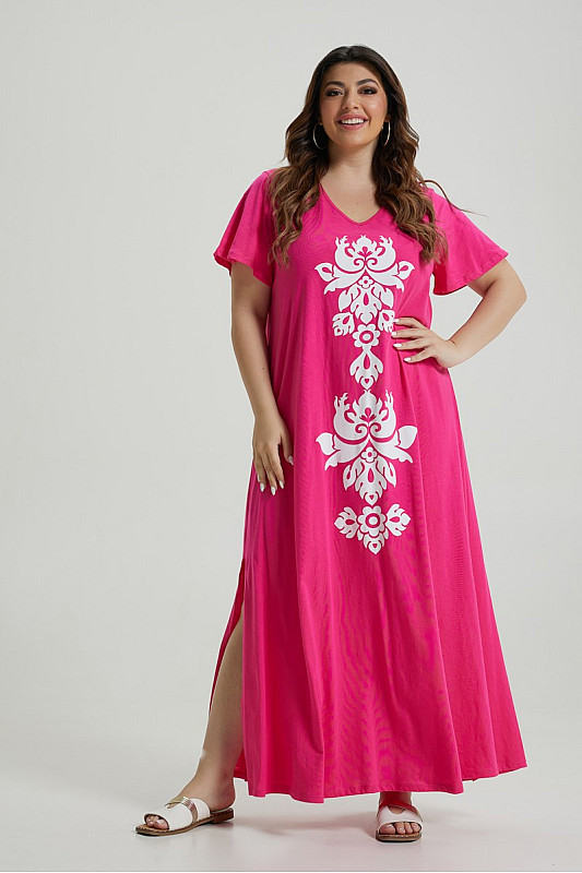 Ethnic Cotton Dress Φούξια 