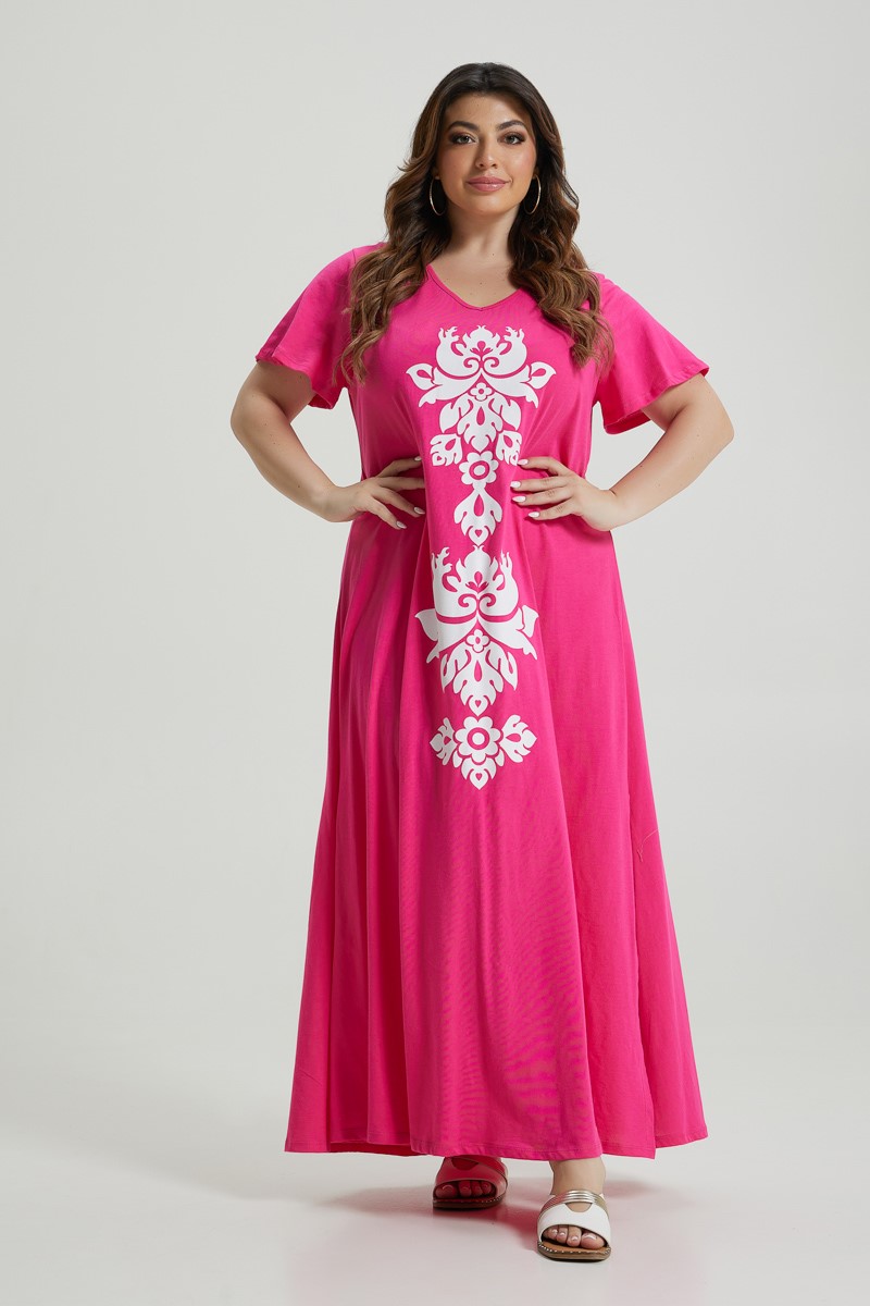 Ethnic Cotton Dress Φούξια 