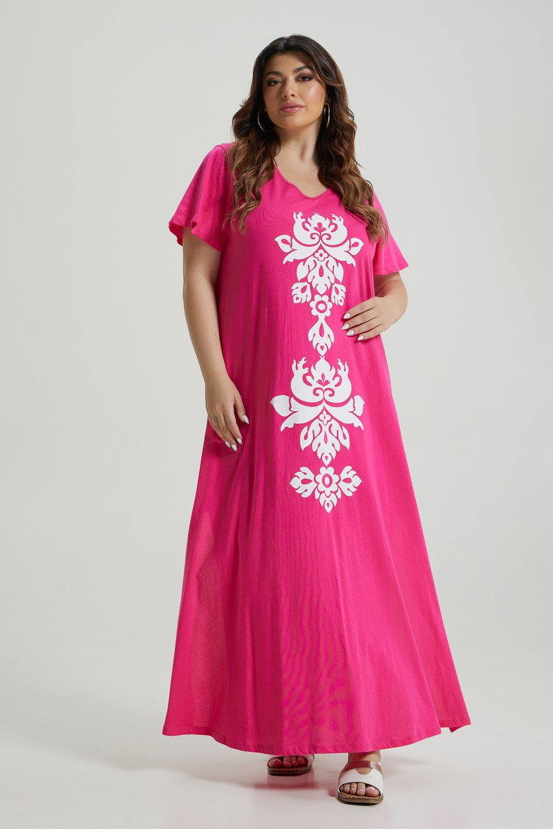 Ethnic Cotton Dress Φούξια 