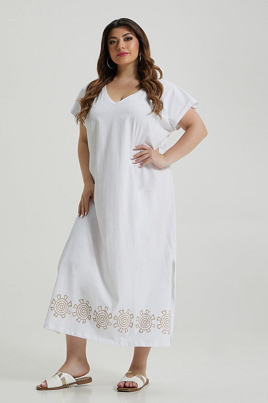 Βαμβακερό Φόρεμα Με Μπορντούρα Λευκό