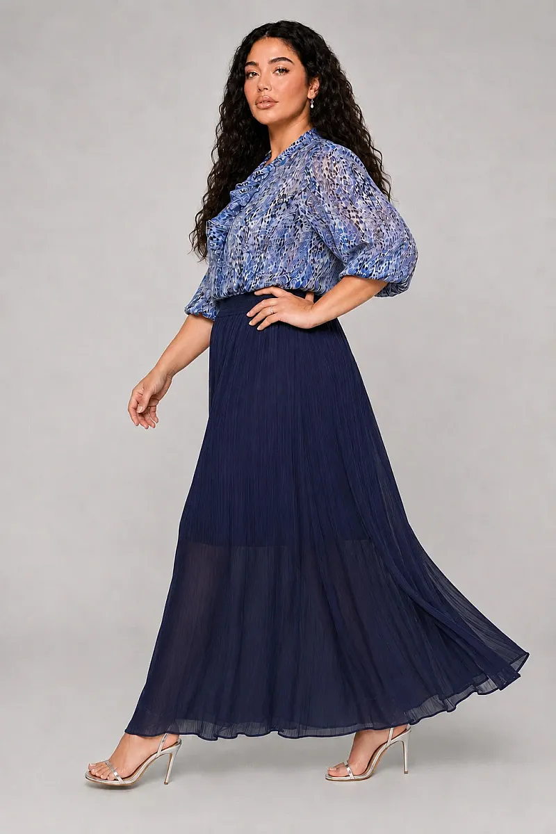 Navy Maxi Φούστα Μουσελίνα Plus Size 