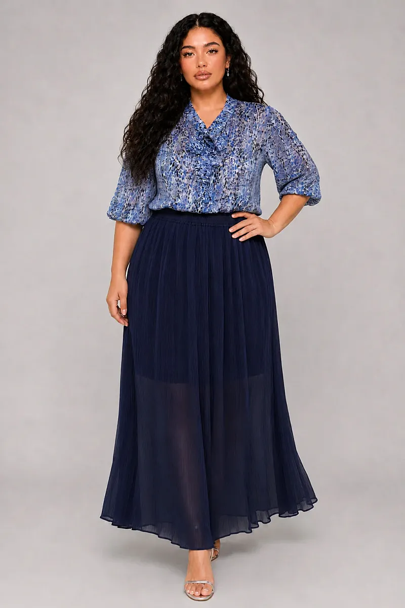 Navy Maxi Φούστα Μουσελίνα Plus Size 