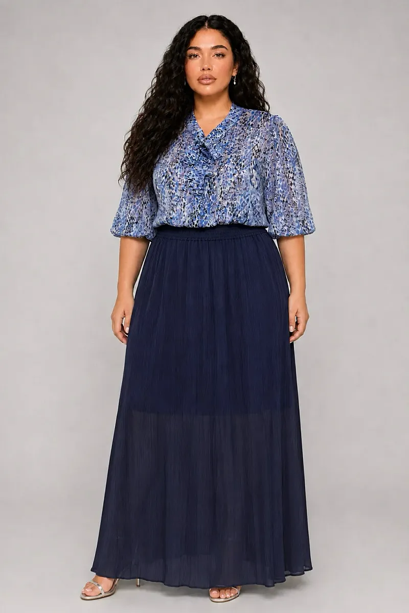 Navy Maxi Φούστα Μουσελίνα Plus Size 