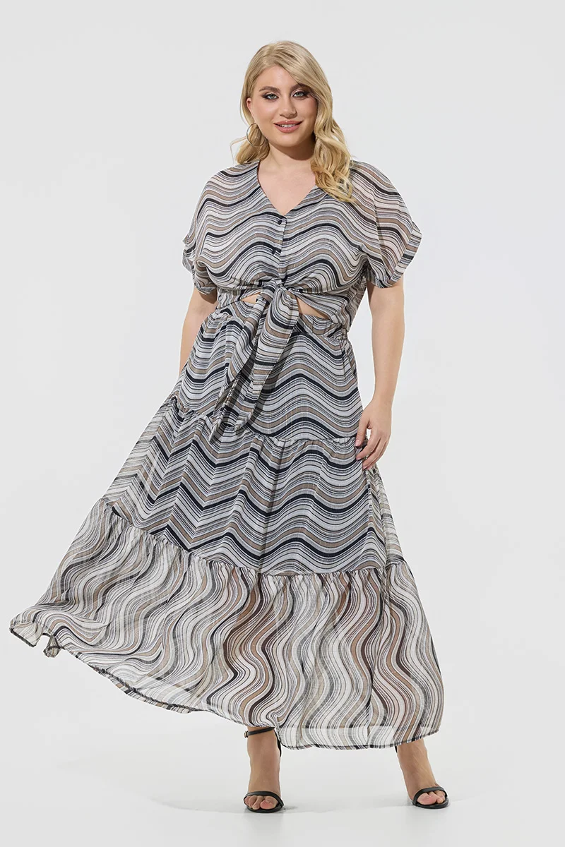 Σετ Ριγέ Boho – Πουκάμισο με Δέσιμο & Maxi Φούστα