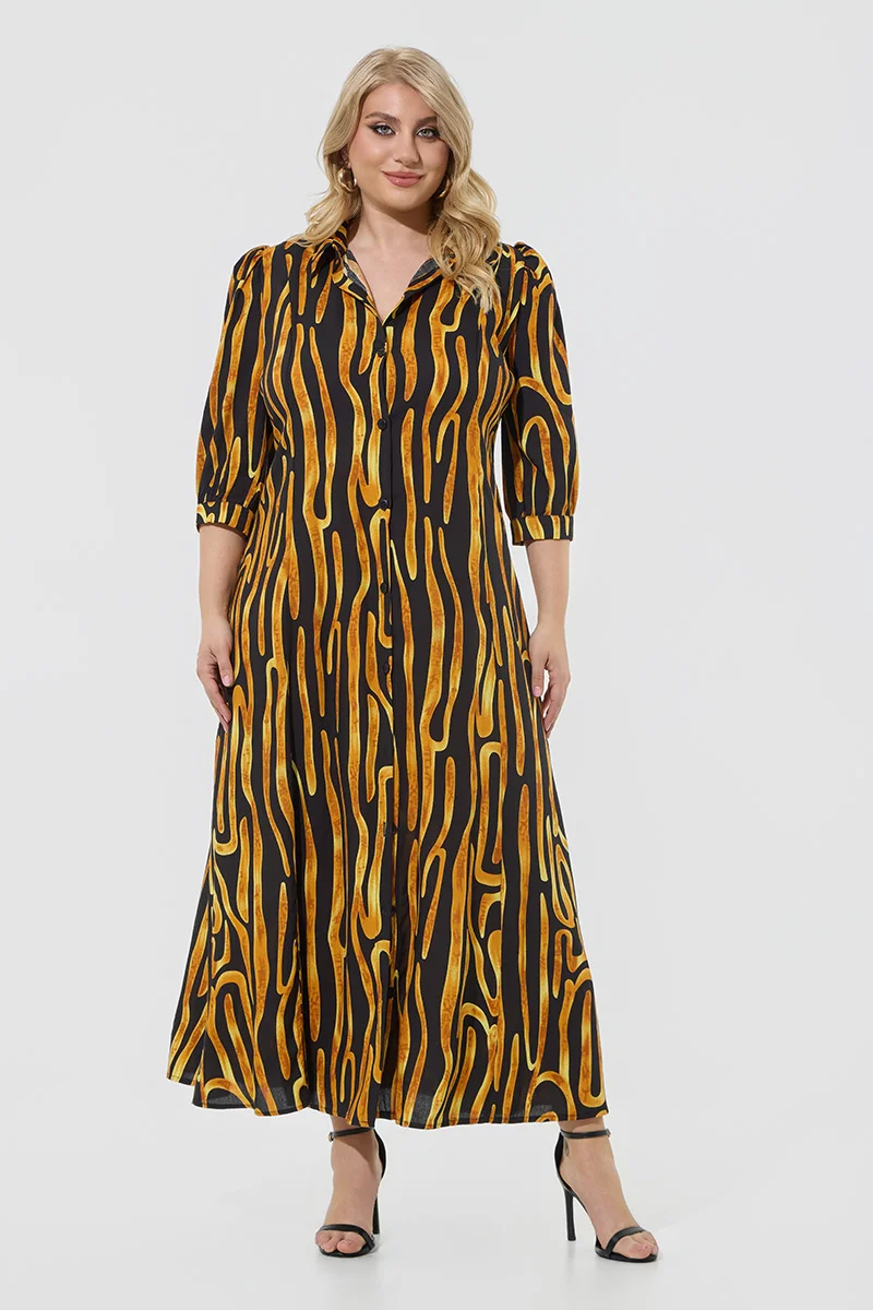 Μαύρο Maxi Σεμιζιέ Φόρεμα Plus Size