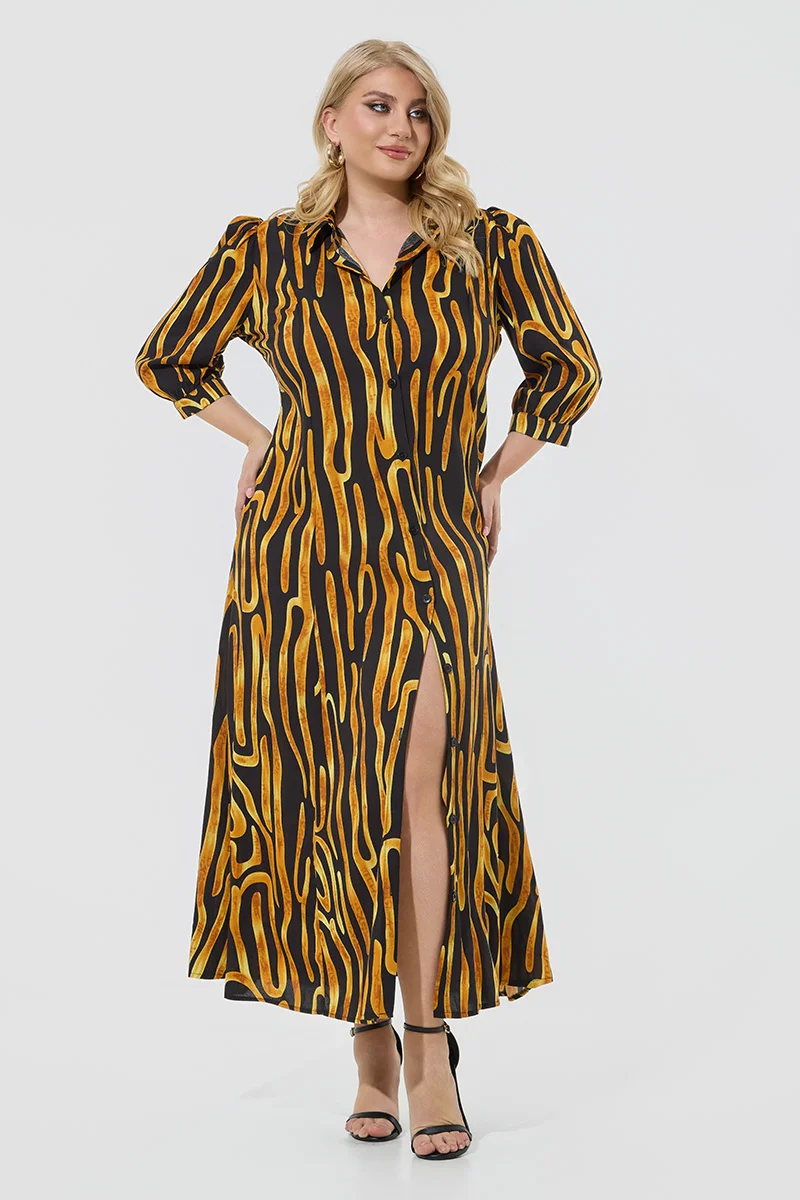 Μαύρο Maxi Σεμιζιέ Φόρεμα Plus Size