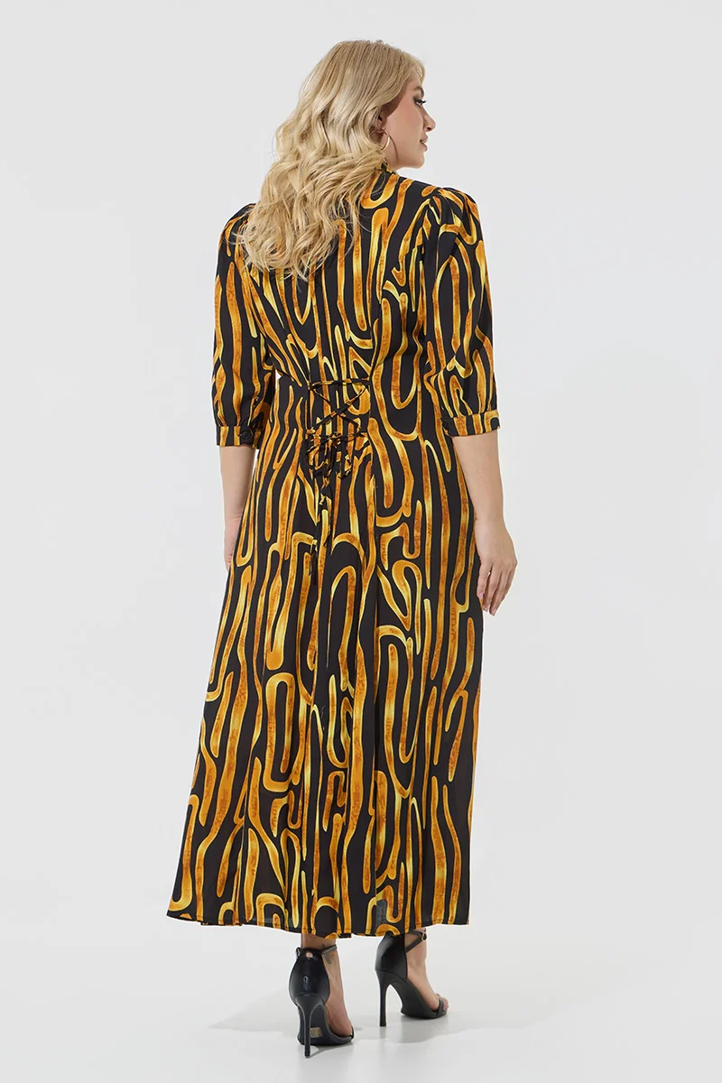 Μαύρο Maxi Σεμιζιέ Φόρεμα Plus Size