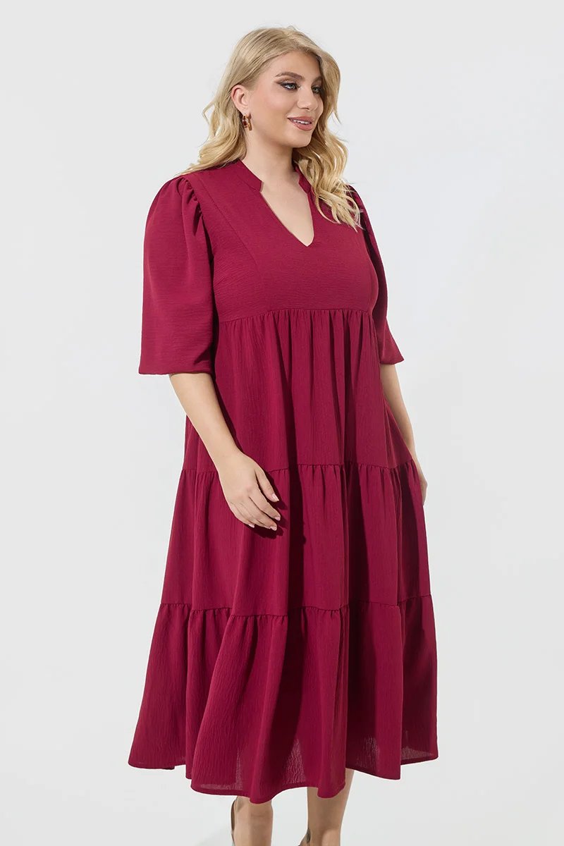 Midi Φόρεμα Αέρινο με Βολάν-Μπορντό