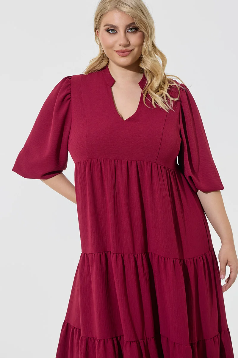 Midi Φόρεμα Αέρινο με Βολάν-Μπορντό