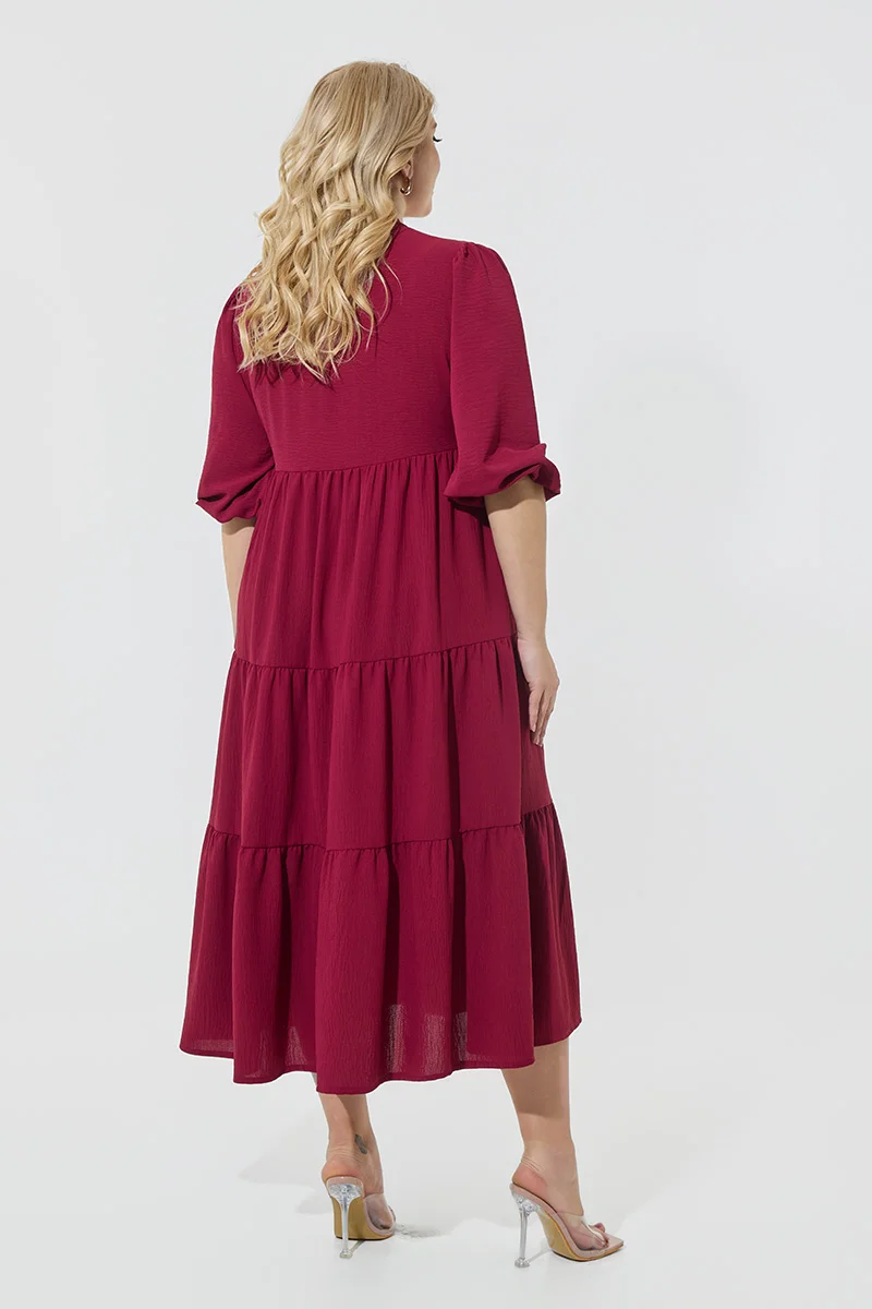 Midi Φόρεμα Αέρινο με Βολάν-Μπορντό