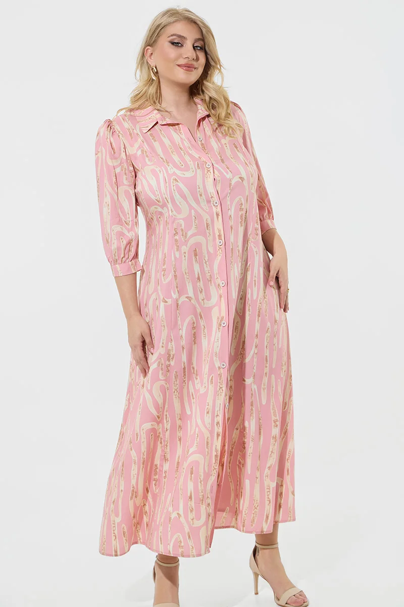 Ροζ Maxi Σεμιζιέ Φόρεμα Plus Size