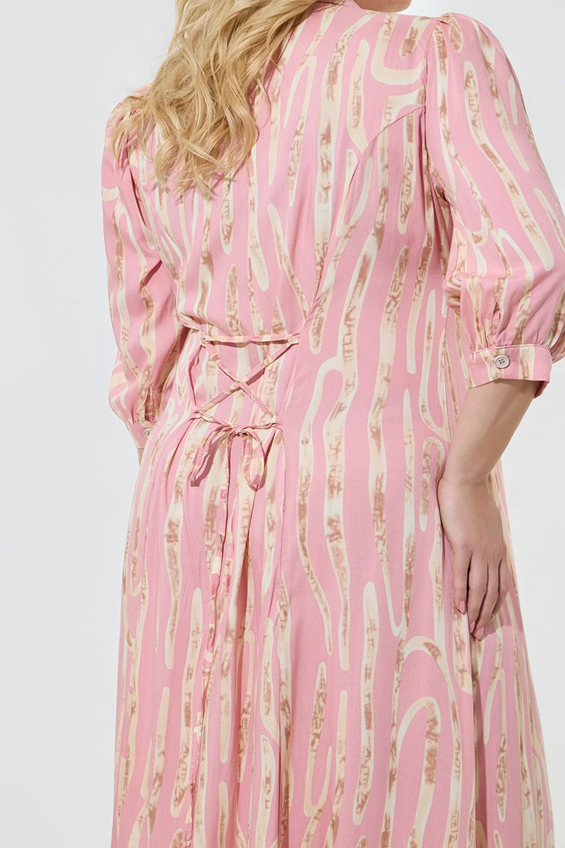 Ροζ Maxi Σεμιζιέ Φόρεμα Plus Size